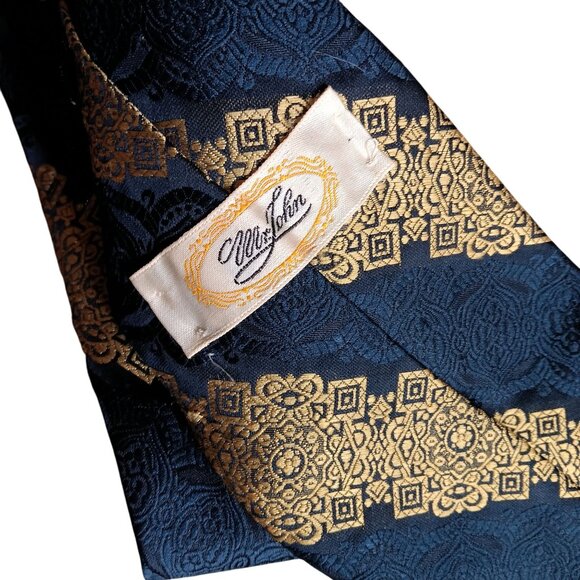 Vintage 70's McDonalds Men's Neck Tie Gold Royal Pattern - Elegant 4" wide 54" - Picture 3 of 4